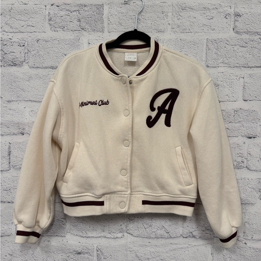 Zara Cream and Brown Letterman Jacket Girls Size 9-10